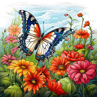 Mariposa en un prado con un enrejado de flores 3 de Kurt Heppke