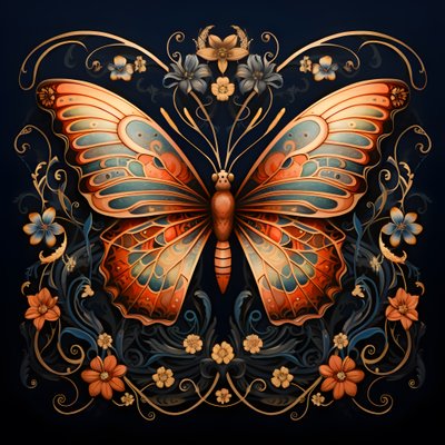 Mariposa en el centro, simétrica, con flores al fondo 1 de Kurt Heppke