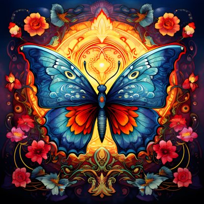 Mariposa en el centro, simétrica, con flores al fondo 2 de Kurt Heppke