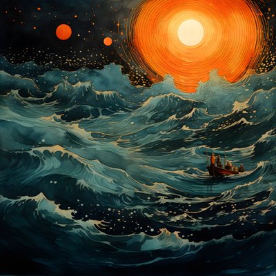 Dos barcos se deslizaban silenciosamente por aguas negras como la tinta hacia el remolino de Caribdis, con la luna llena como única luz en el mundo vacío del Mar del Norte. 3 de Kurt Heppke