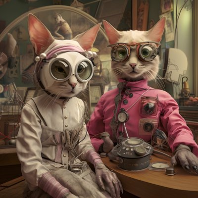  Dos gatos antropomorfos, macho y hembra, Kubrickian Synthetic 1 de Kurt Heppke