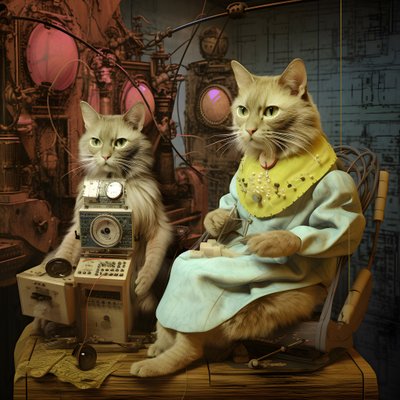  Dos gatos antropomorfos, macho y hembra, Kubrickian Synthetic 2 de Kurt Heppke