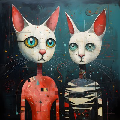  Dos gatos antropomorfos, macho y hembra, Kubrickian Synthetic 3 de Kurt Heppke