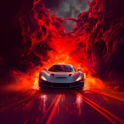 un coche de lujo es conducido por un camino con rojo resplandeciente de fondo 2 de Kurt Heppke