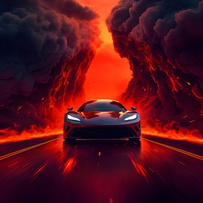 un coche de lujo es conducido por un camino con rojo resplandeciente de fondo 4 de Kurt Heppke