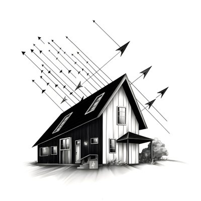 una ilustración de una casa con paneles solares, con una enorme flecha detrás apuntando hacia la derecha y hacia arriba 4 de Kurt Heppke