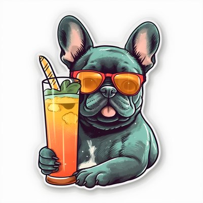 pegatina, cool bulldogs franceses, beber un cóctel 2 de Kurt Heppke