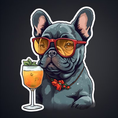 pegatina, cool bulldogs franceses, beber un cóctel 3 de Kurt Heppke
