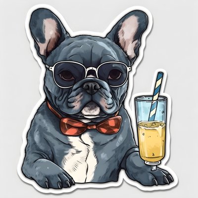 pegatina, cool bulldogs franceses, beber un cóctel 4 de Kurt Heppke