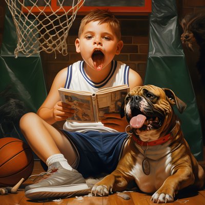 un niño de 10 años sostiene una carpeta y su perro 4 de Kurt Heppke