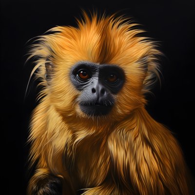 una pintura de la cara de un langur dorado con fondo negro 2 de Kurt Heppke