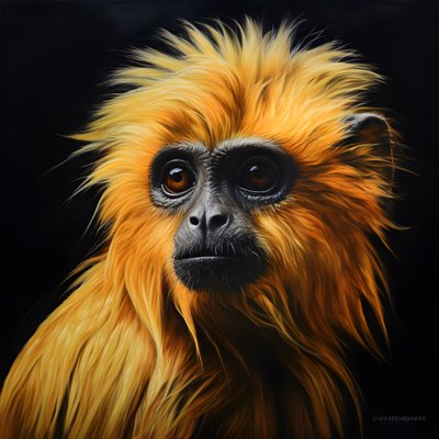 una pintura de la cara de un langur dorado con fondo negro 4 de Kurt Heppke