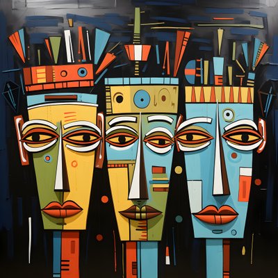 un cuadro muestra un grupo de cuatro cabezas en una pared 1 de Kurt Heppke