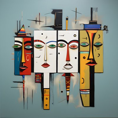 un cuadro muestra un grupo de cuatro cabezas en una pared 2 de Kurt Heppke