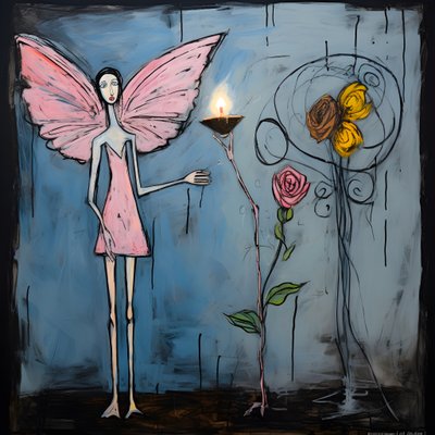 acuarela original de un ángel que sostiene una mariposa 2 de Kurt Heppke