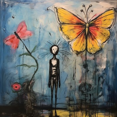 acuarela original de un ángel que sostiene una mariposa 2 de Kurt Heppke