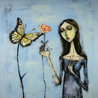 acuarela original de un ángel que sostiene una mariposa 3 de Kurt Heppke