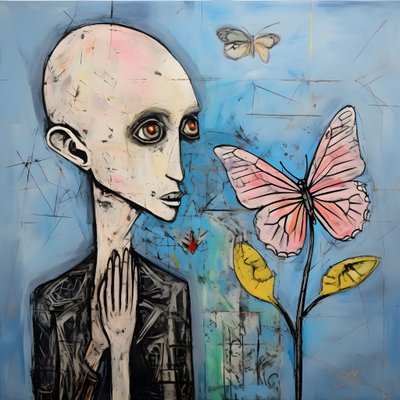 acuarela original de un ángel que sostiene una mariposa 3 de Kurt Heppke