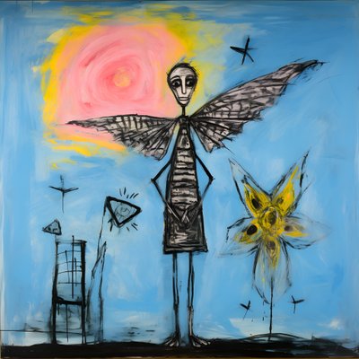 acuarela original de un ángel que sostiene una mariposa 4 de Kurt Heppke