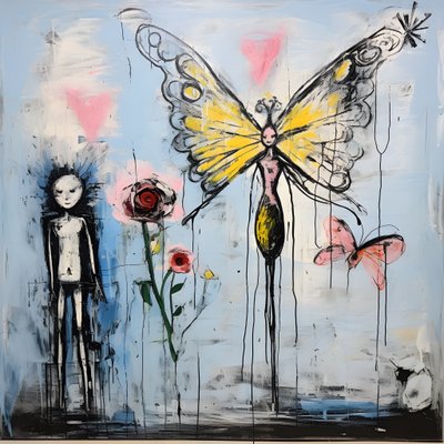 acuarela original de un ángel que sostiene una mariposa 4 de Kurt Heppke