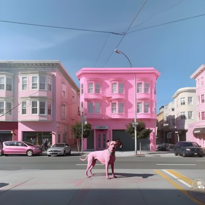 un perro rosa en medio de la ciudad de san fransisco 2 de Kurt Heppke