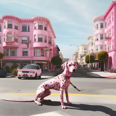 un perro rosa en medio de la ciudad de san fransisco 4 de Kurt Heppke