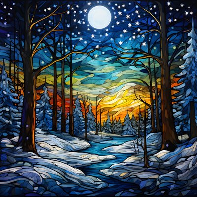 una escena del bosque nevado con estrellas 1 de Kurt Heppke