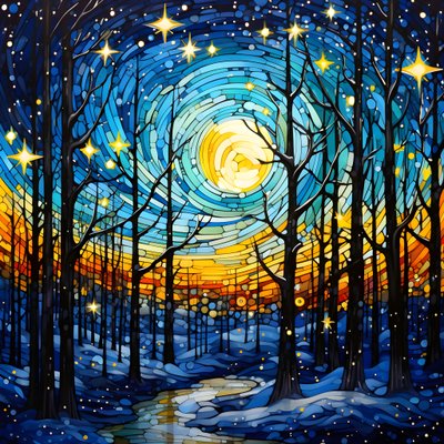 una escena del bosque nevado con estrellas 2 de Kurt Heppke
