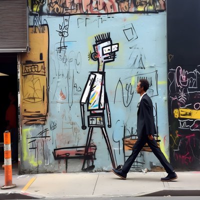 una figura pintada cobra vida mientras camina por una calle de Nueva York, foto surrealista 1 de Kurt Heppke