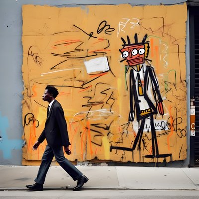 una figura pintada cobra vida mientras camina por una calle de Nueva York, foto surrealista 3 de Kurt Heppke