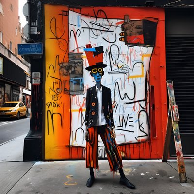 una figura pintada cobra vida mientras camina por una calle de Nueva York, foto surrealista 4 de Kurt Heppke