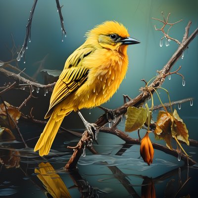 pájaro amarillo en una rama en el agua 1 de Kurt Heppke
