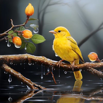 pájaro amarillo en una rama en el agua 2 de Kurt Heppke