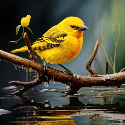 pájaro amarillo en una rama en el agua 3 de Kurt Heppke