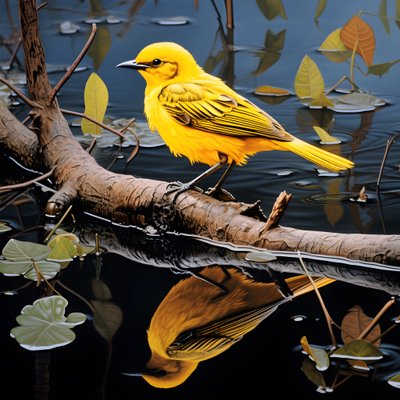 pájaro amarillo en una rama en el agua 4 de Kurt Heppke