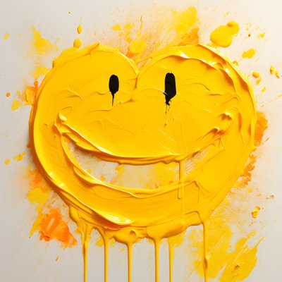carita sonriente amarilla pintada en Impasto 3 de Kurt Heppke