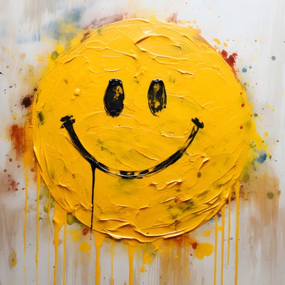 Carita sonriente amarilla pintada al impasto 4 de Kurt Heppke