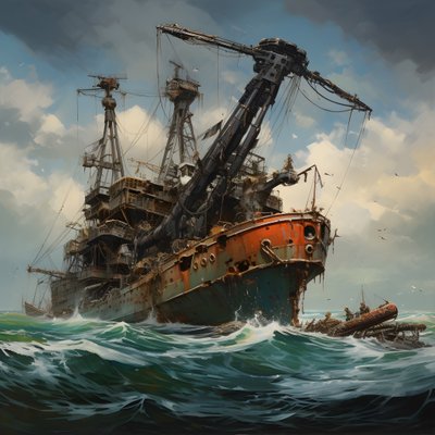 Gran pecio sacado del mar por una grúa 1 de Kurt Heppke