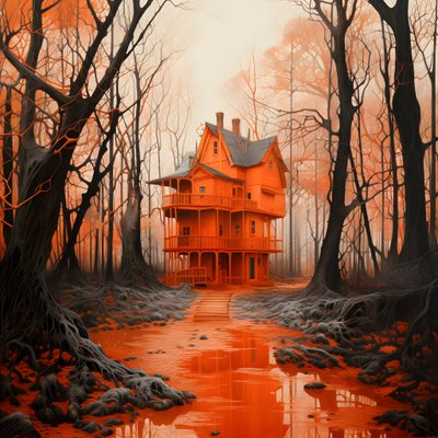 gran casa roja sobre fondo azul 1 de Kurt Heppke
