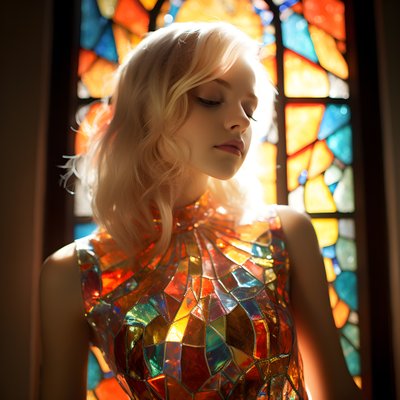 bonita chica rubia de 14 años lleva un colorido vestido de tiffany vidrieras 4 de Kurt Heppke