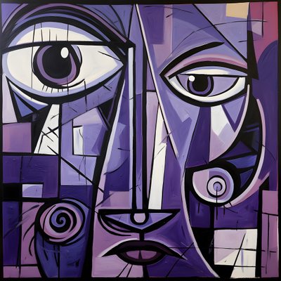 pintura geométrica morada y gris con ojo morado 1 de Kurt Heppke