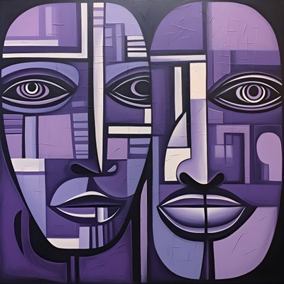 pintura geométrica púrpura y gris con ojo púrpura 3 de Kurt Heppke