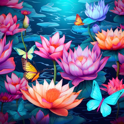 Patrón sin fisuras de flores de loto y mariposas 1 de Kurt Heppke