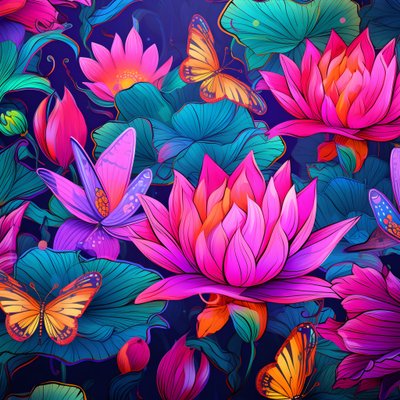 Patrón sin fisuras de flores de loto y mariposas 4 de Kurt Heppke