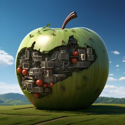 Manzana gigante en un campo con muchas ventanas pequeñas 2 de Kurt Heppke