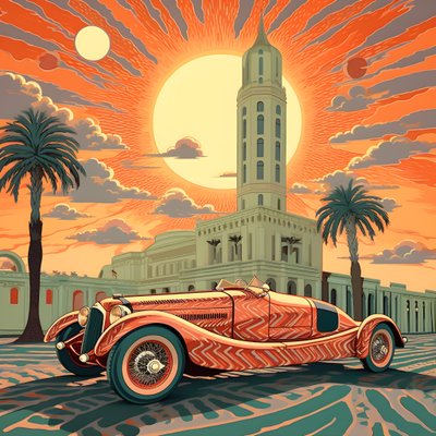 bella, elegante y minimalista obra maestra acolchada al estilo artístico de Shepard Fairey::1 conmemora el Gran Premio de Mónaco de 1940, coches de carreras históricos compitiendo entre sí.  2 de Kurt Heppke