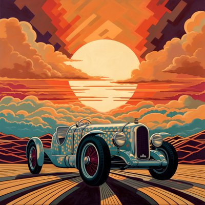bella, elegante y minimalista obra maestra acolchada en el estilo artístico de Shepard Fairey::1 conmemora el Gran Premio de Mónaco de 1940, coches de carreras históricos compitiendo entre sí.  3 de Kurt Heppke