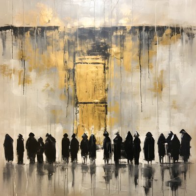 Gente vestida de blanco y negro, rezando de cara a la pared 2 de Kurt Heppke