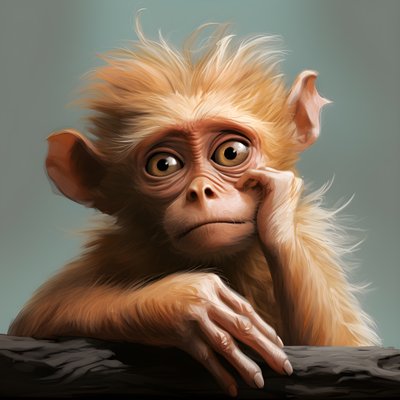 este es un dibujo de un mono joey con un ojo al estilo de los estudios de personajes surrealistas emotivos, coloreado, poses pensativas, topcor 58mm f/1.4, ilustraciones caricaturescas, #vfxfriday, solarizing master 2 de Kurt Heppke