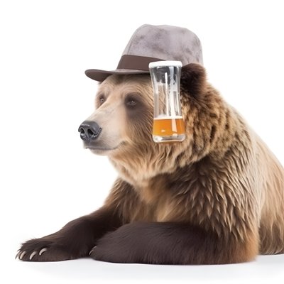 un oso con sombrero de copa una jarra de cerveza de frente y de perfil sobre fondo blanco 1 de Kurt Heppke